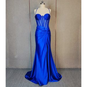 Lace-Up Back High Slit Formal Dress