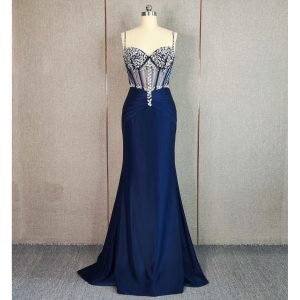 Satin Beaded Rhinestone Formal Party Dress