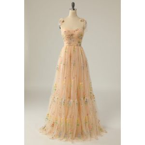 Spaghetti Strap A-Line Beaded Prom Dresses