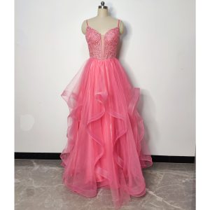 Spaghetti Strap Crystal Evening Dress