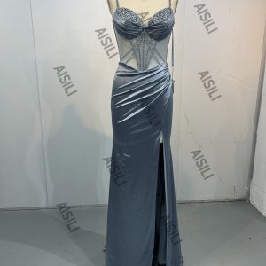 Elegant Royal Blue Satin Evening Dress