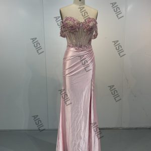 Sequin Crystal Applique Natural Floor Length Dress