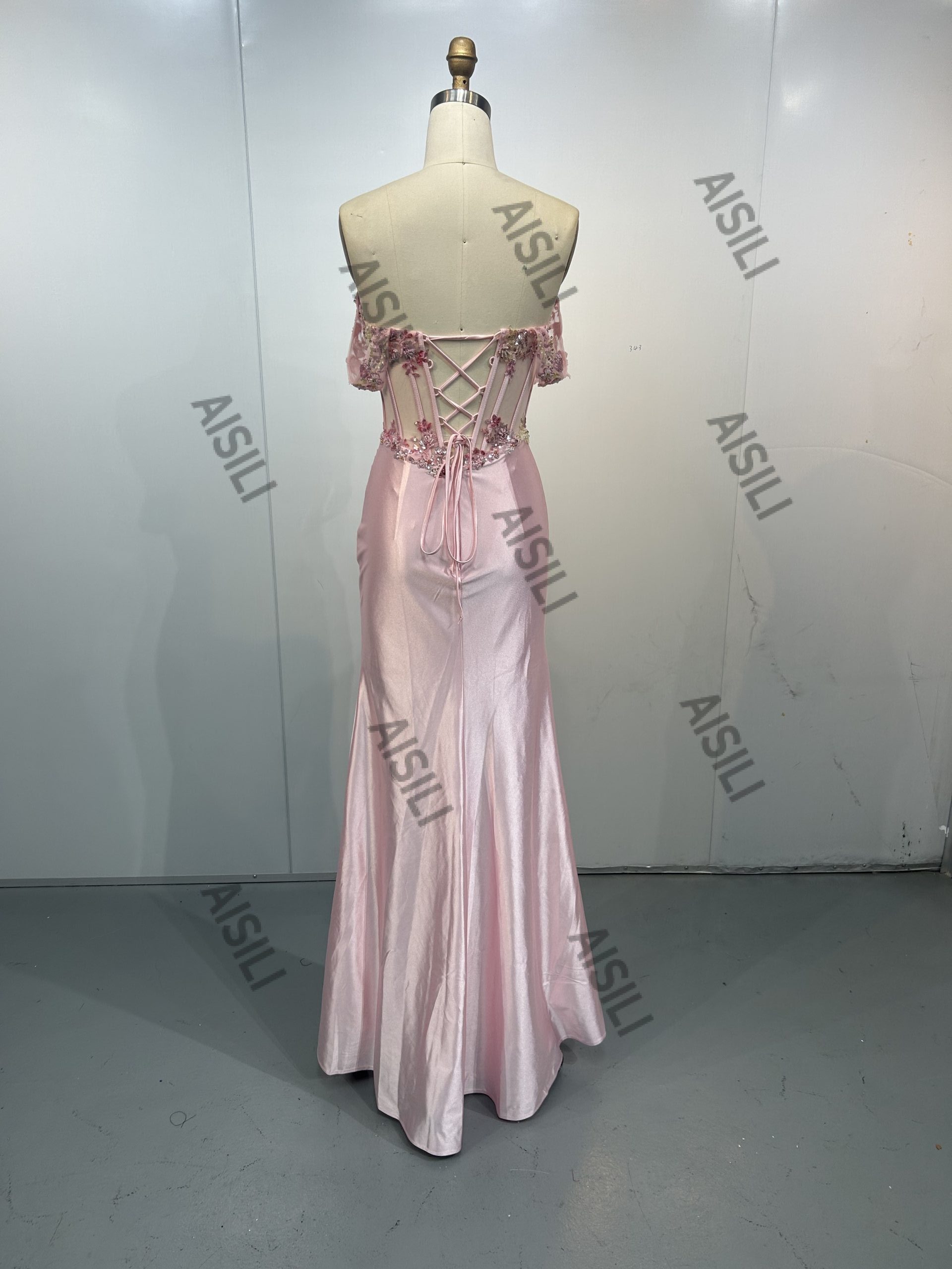 Sequin Crystal Applique Natural Floor Length Dress - Image 2