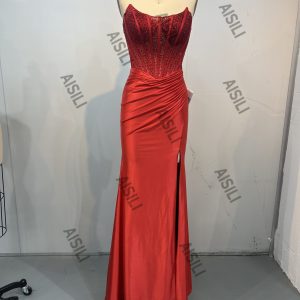 Beaded Rhinestone Embroidery Formal Gown