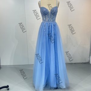 Tulle Hand Embroidery Spaghetti Strap Puffy Dress