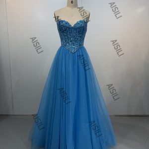 Applique Strapless Slit Gown Sequins Prom Dresses