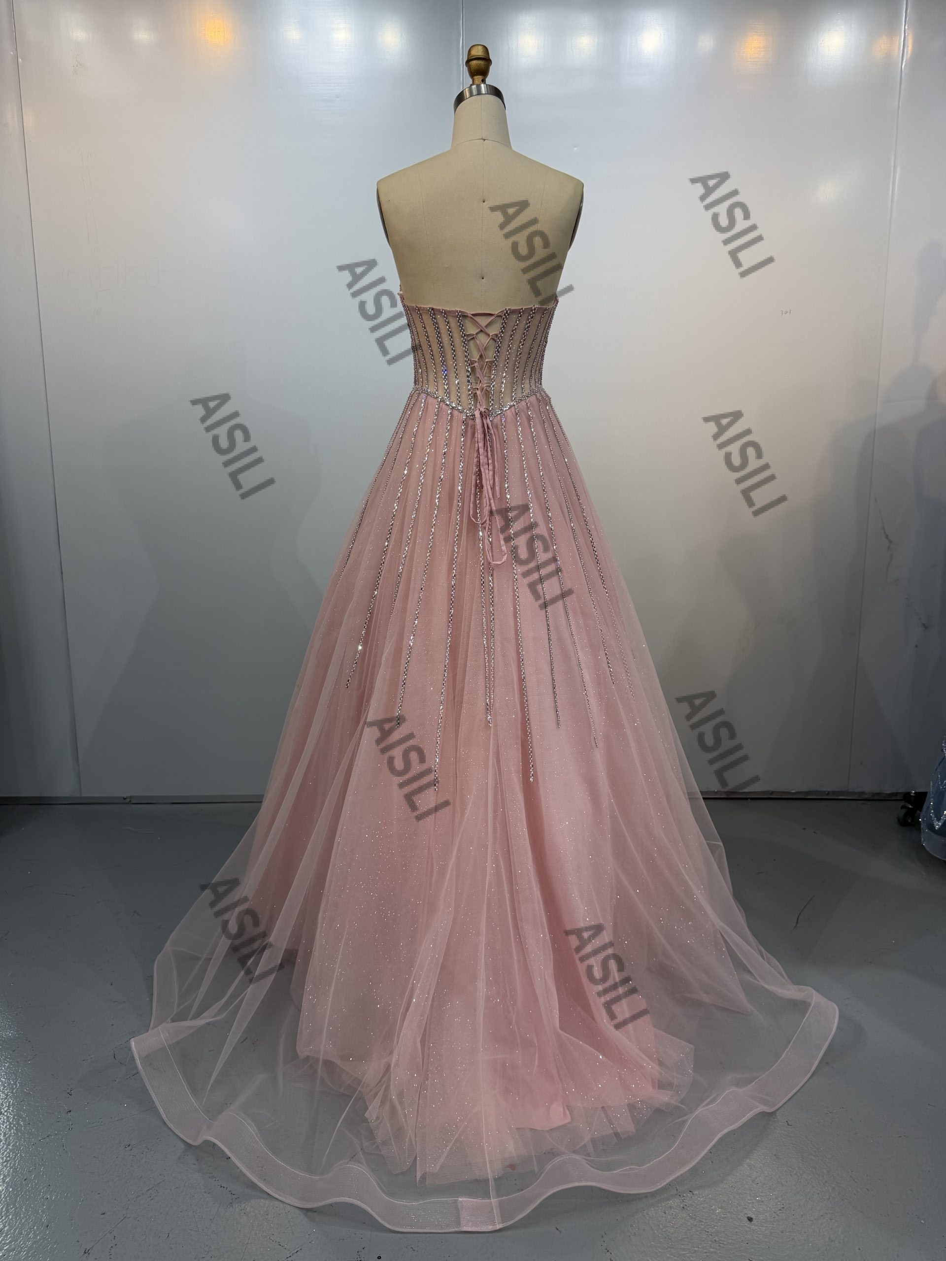 A-Line Spaghetti Straps Purple Long Prom Dress - Image 2