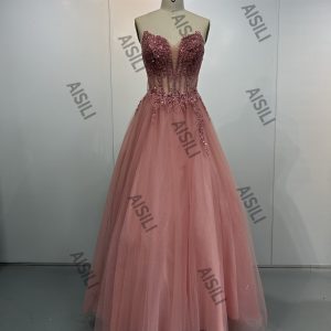 Elegant Floral Purple Spaghetti Strap Prom Dresses